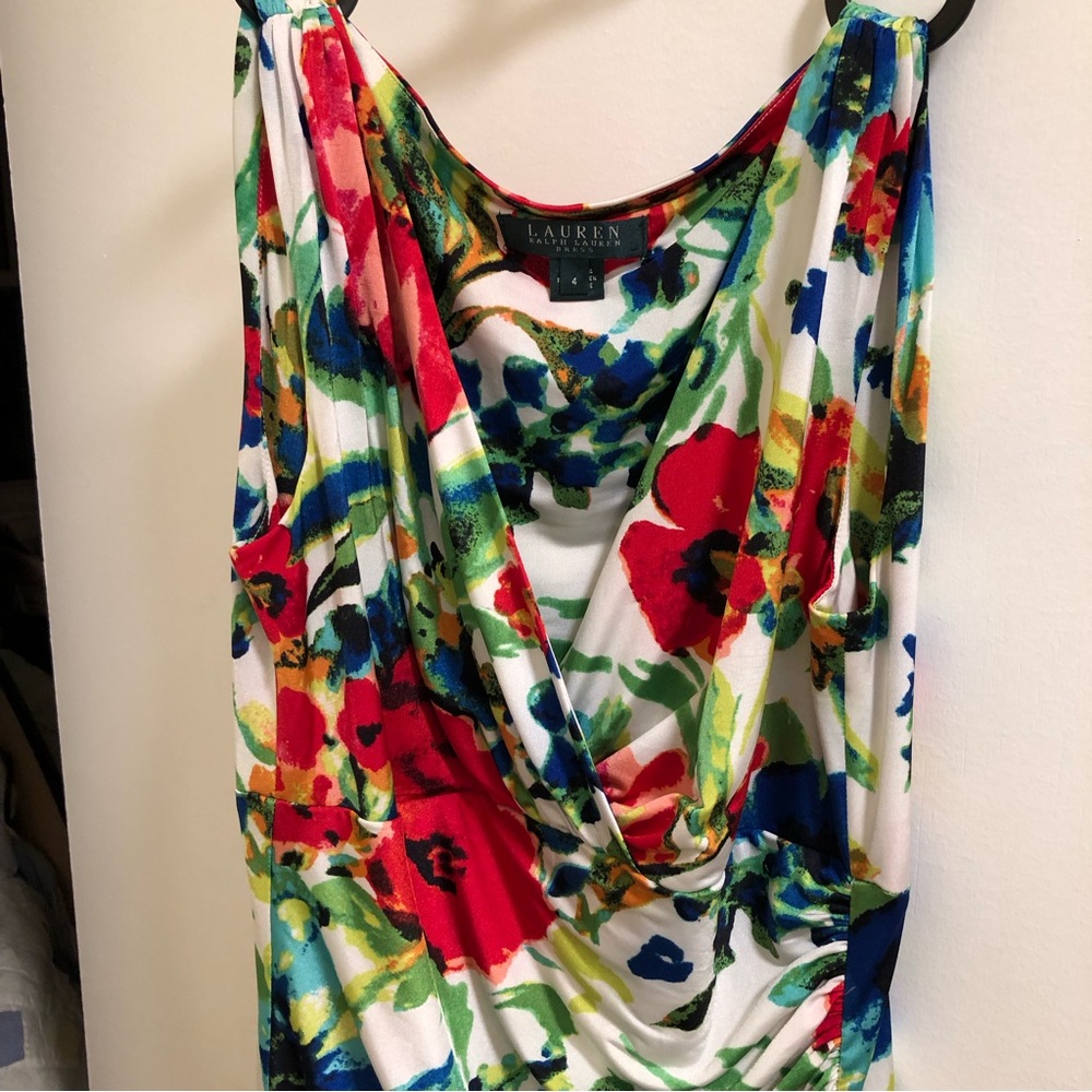 Lauren Ralph Lauren Floral Sleeveless V-Neck Wrap Ruched Evening Dress W Size 4 - Picture 3 of 10